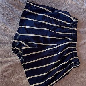white and blue stripped shorts